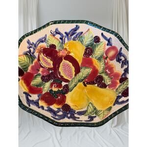 Fitz and Floyd Ceramic Fruit Harvest Platter Hand-Painted Embossed Serving Tray